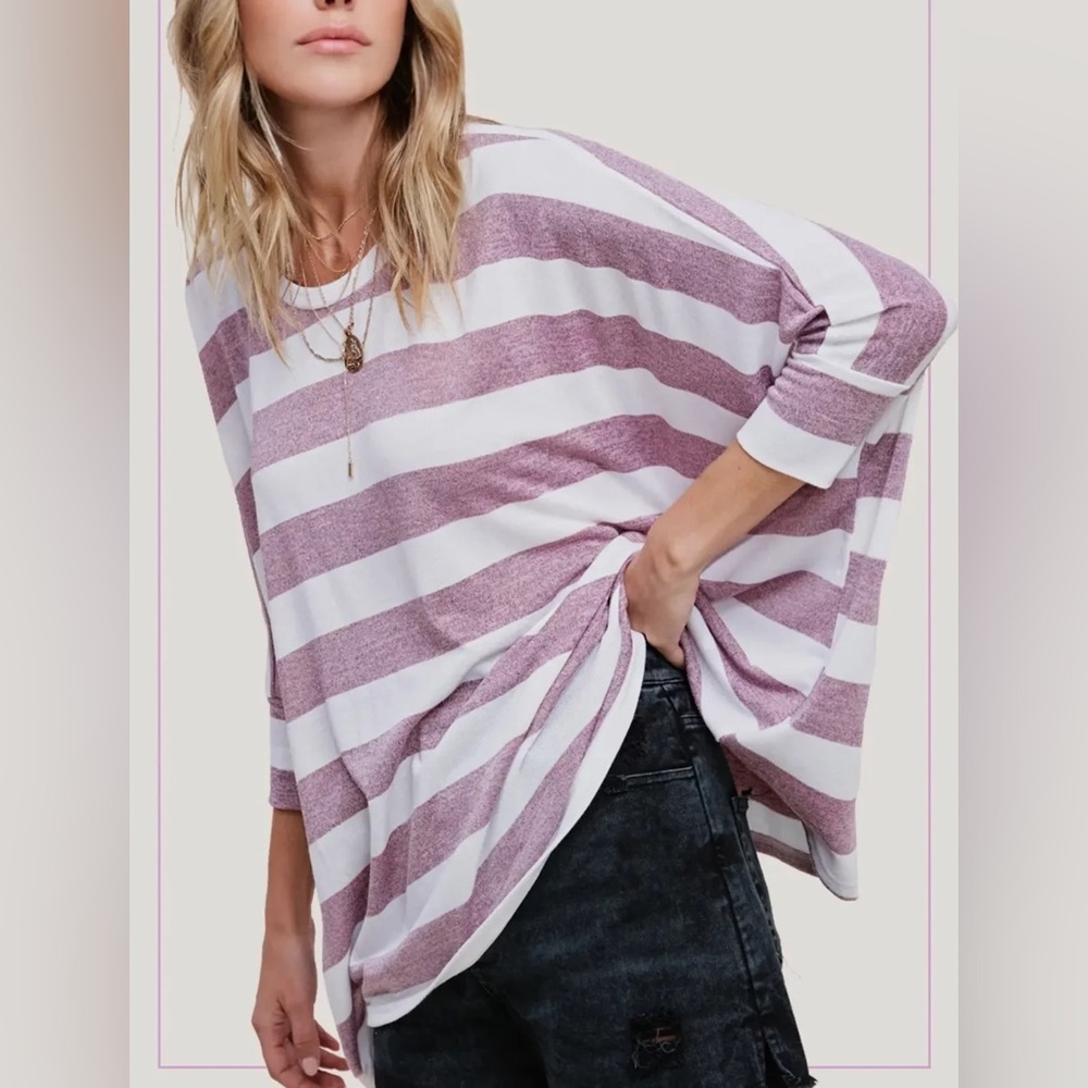 La Miel Pink and White Striped Dolman Top Medium